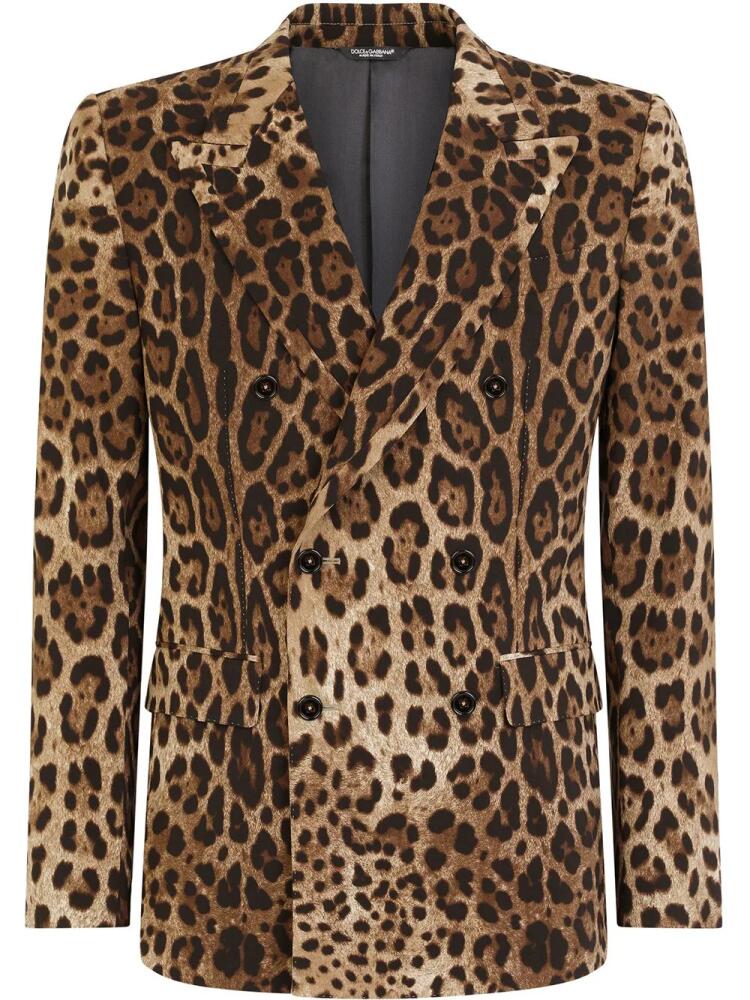 Dolce & Gabbana Sicilia-fit leopard-print double-breasted blazer - Brown Cover