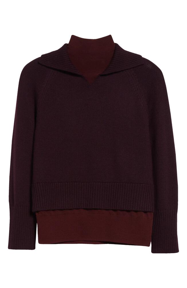 Victoria Beckham Double Layer Merino Wool Blend Sweater in Deep Mahogany Cover