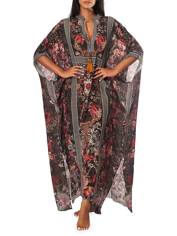 La Moda Clothing Women's Floral Tassled Cover Up Caftan - Vivid Blood Cover