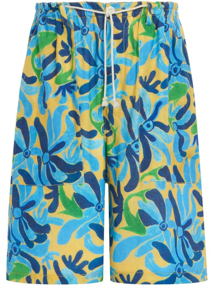 Marni graphic-print drop-crotch shorts - Blue Cover