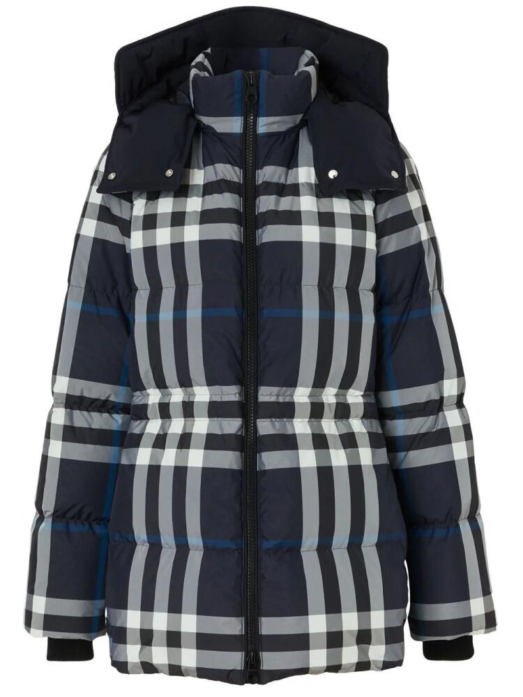 Burberry detachable-hood checked puffer jacket - Blue Cover