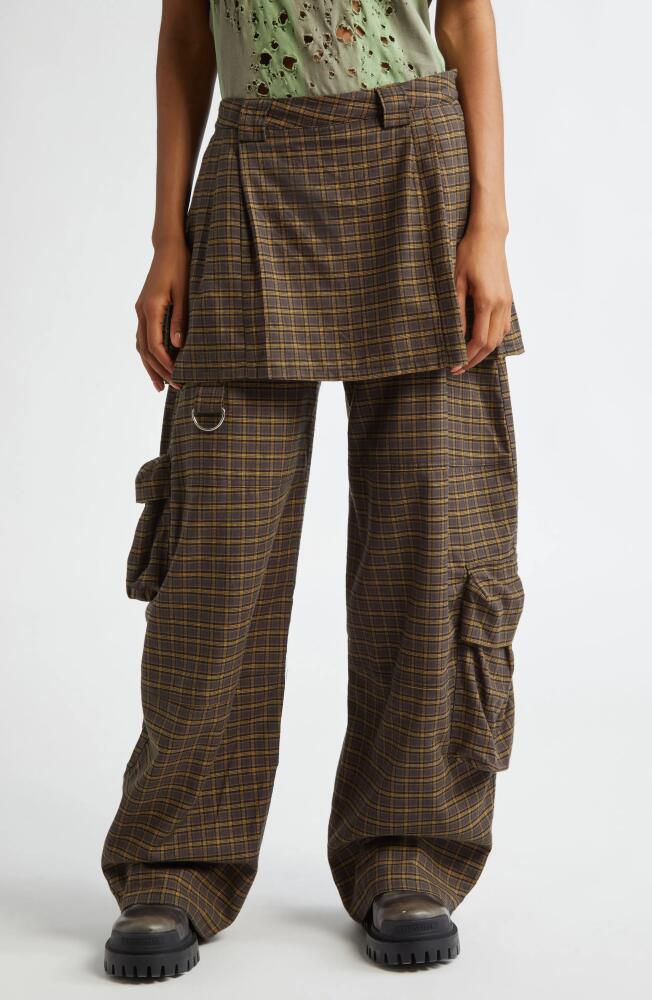 Collina Strada Lawn Plaid Skirt Overlay Cargo Pants in Charcoal Plaid Cover