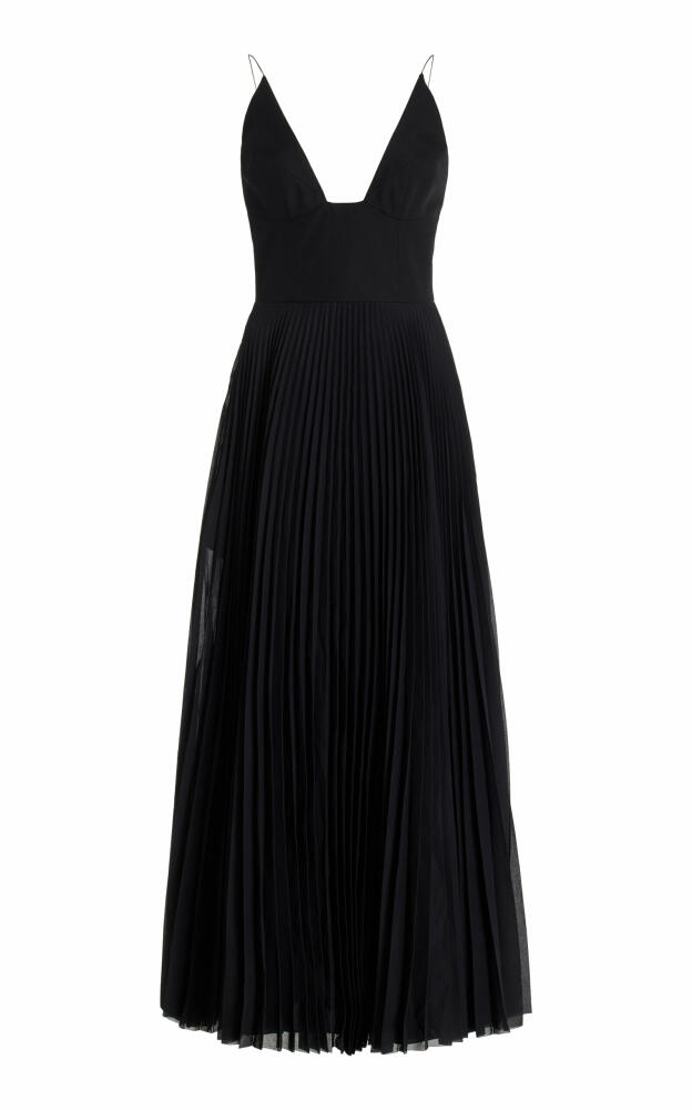 Brandon Maxwell - Wesley Pleated Silk-Cotton Maxi Dress - Black Cover