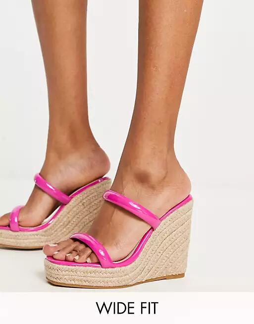 Glamorous Wide Fit espadrille wedge heeled sandals in pink Cover