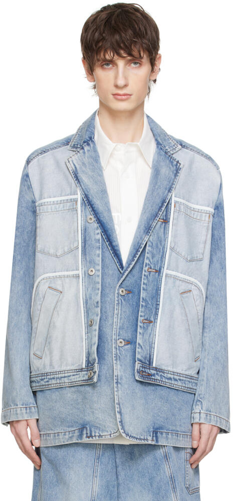 Feng Chen Wang Blue Notched Lapel Denim Jacket Cover