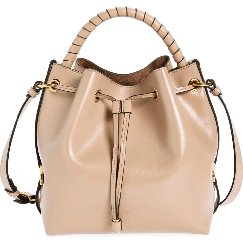 Chloé Marcie Shiny Leather Bucket Bag in 28V Deep Beige Cover