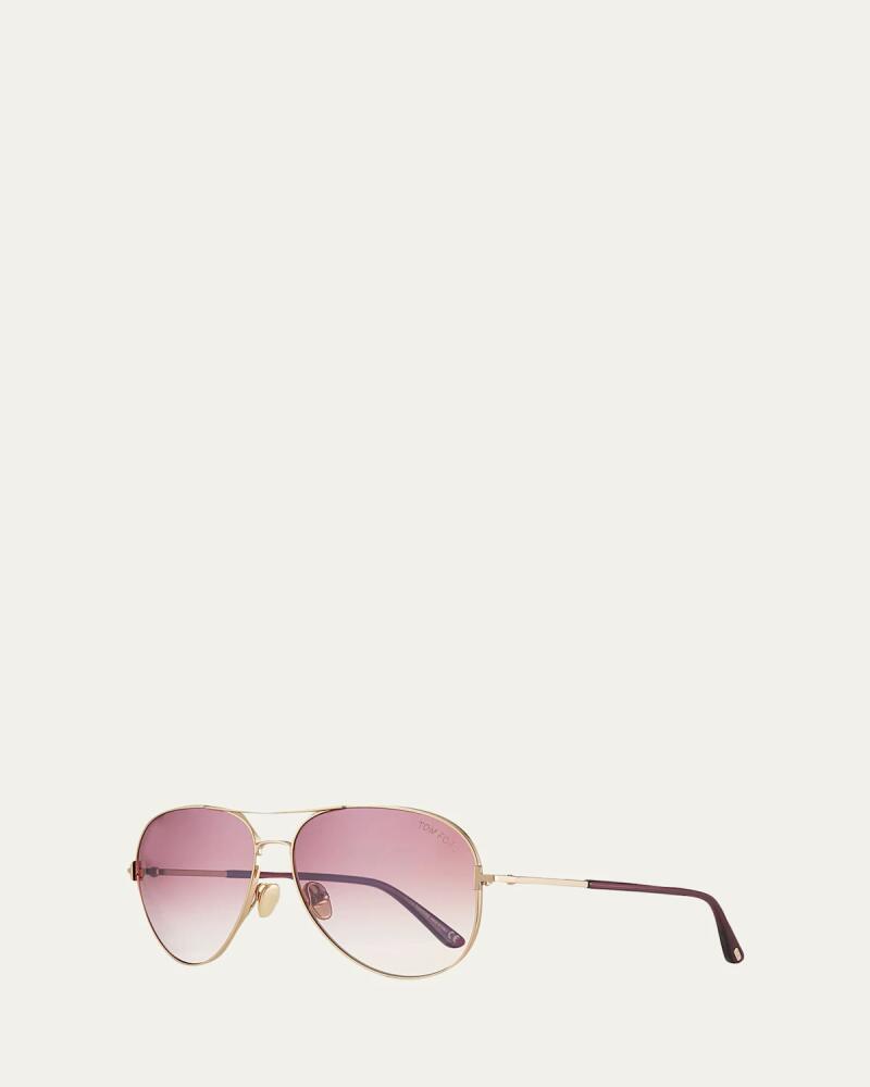 TOM FORD Clark Metal Aviator Sunglasses, Pink/Gold Cover