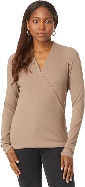 bobi Los Angeles Long Sleeve Surplice Tee (Hazelnut) Women's Clothing Cover