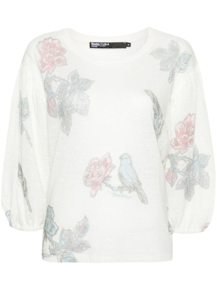 Bimba y Lola graphic-print linen blouse - Neutrals Cover