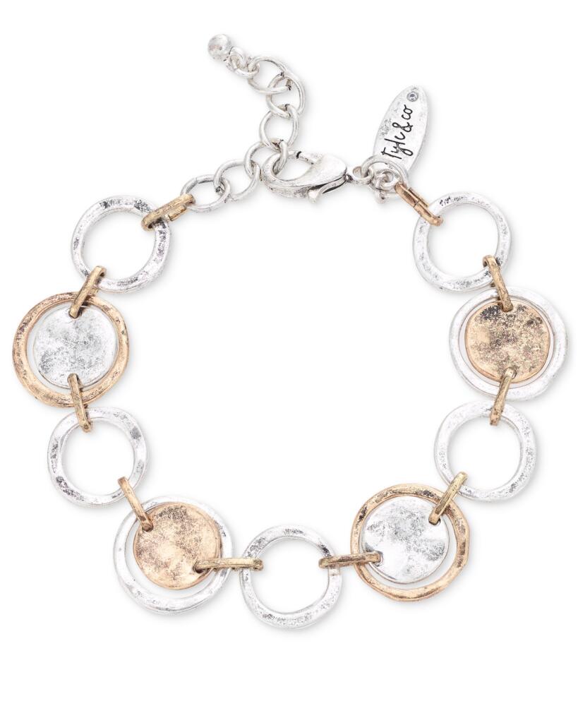 Style & Co Two-Tone Hammered Circle & Disc Flex Bracelet, Created for Macy's - Two Tone Cover