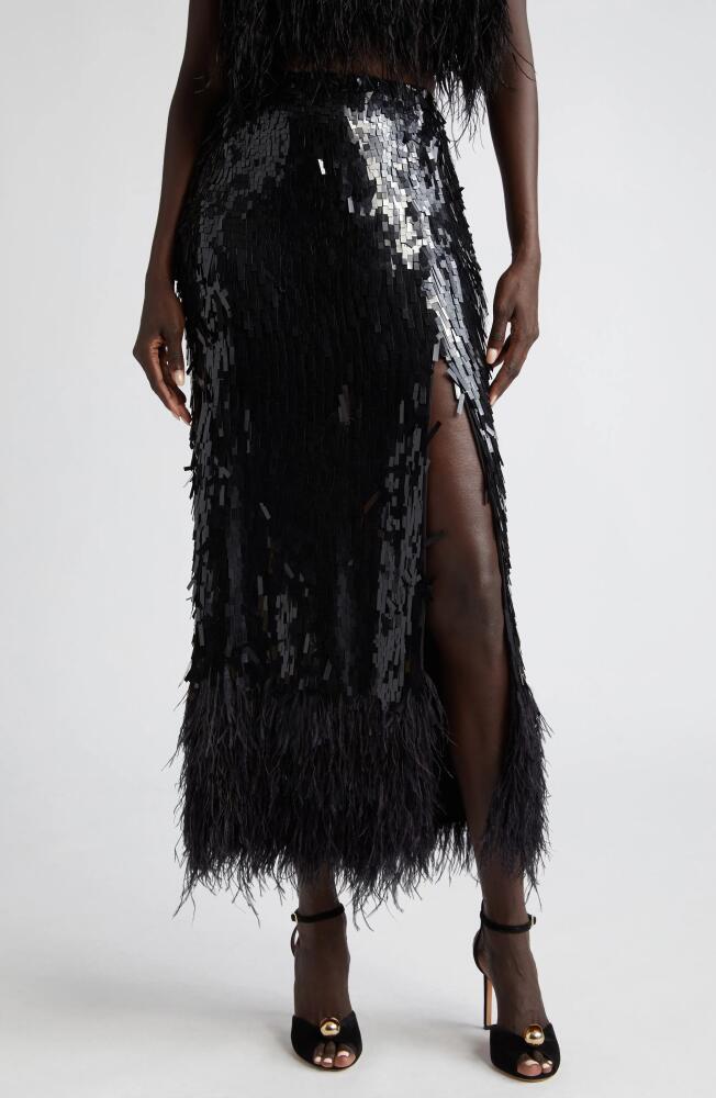 Johanna Ortiz Euforia Purs Paillette & Feather Skirt in Black Cover