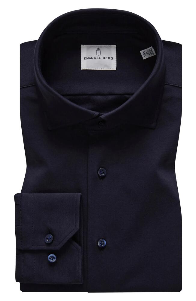 Emanuel Berg 4Flex Modern Fit Navy Knit Button-Up Shirt Cover