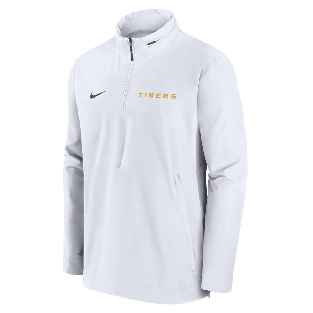 LSU Tigers Sideline Coach Nike Men's College 1/2-Zip Hooded Jacket in White Cover