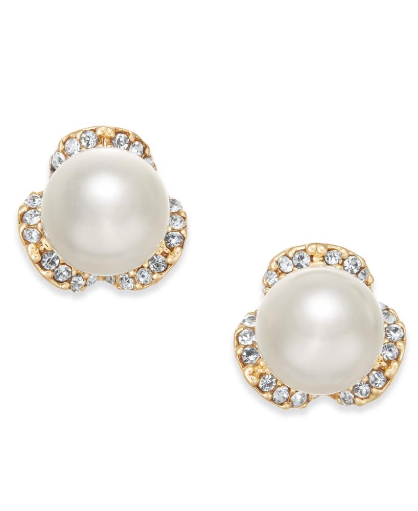 Charter Club Imitation Pearl & Pave Stud Earrings, Created for Macy's - Gold Cover