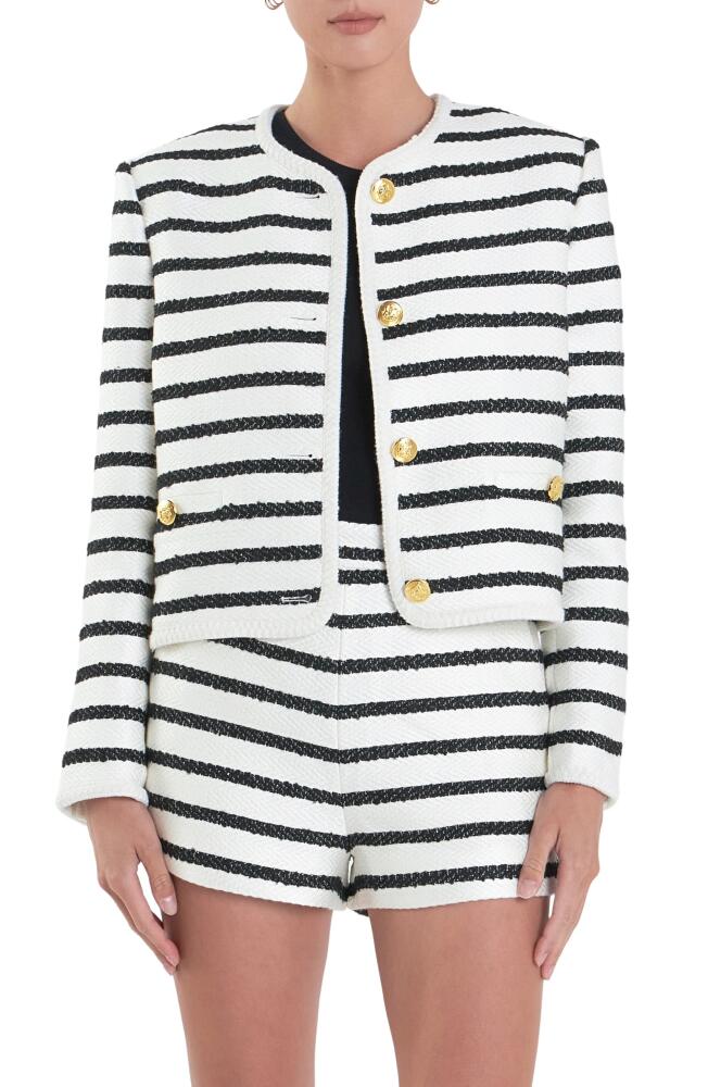 English Factory Stripe Tweed Jacket in Off White/Black Cover