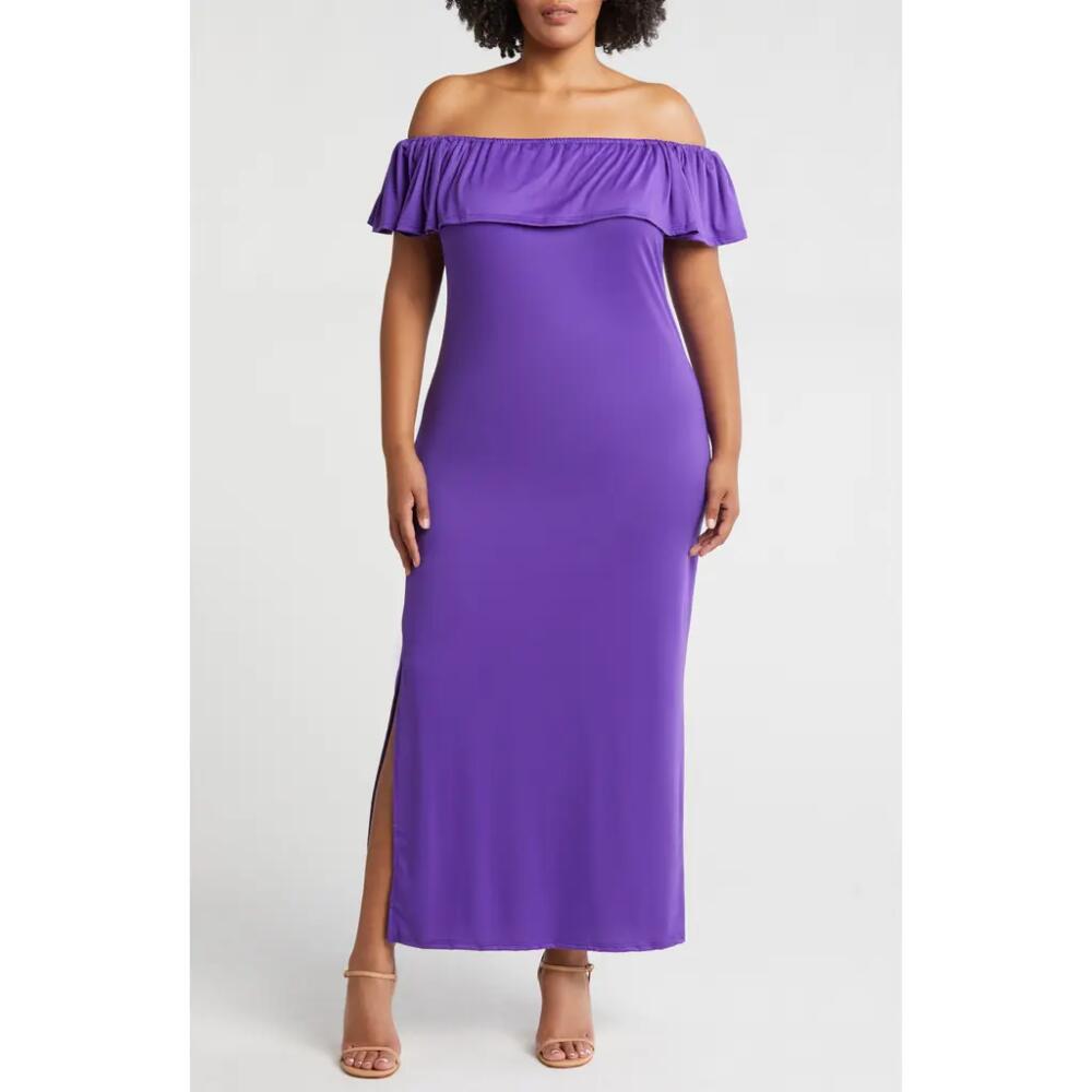 24seven Comfort Apparel Off the Shoulder Jersey Midi Dress in Purple Cover