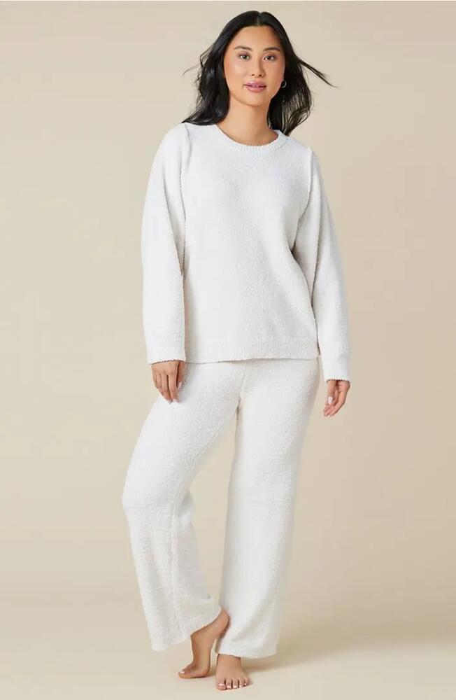 Softies Solid Marshmallow Reverse Seam Crew Neck Lounge Set with Bracelet Sleeve in Almond Cover