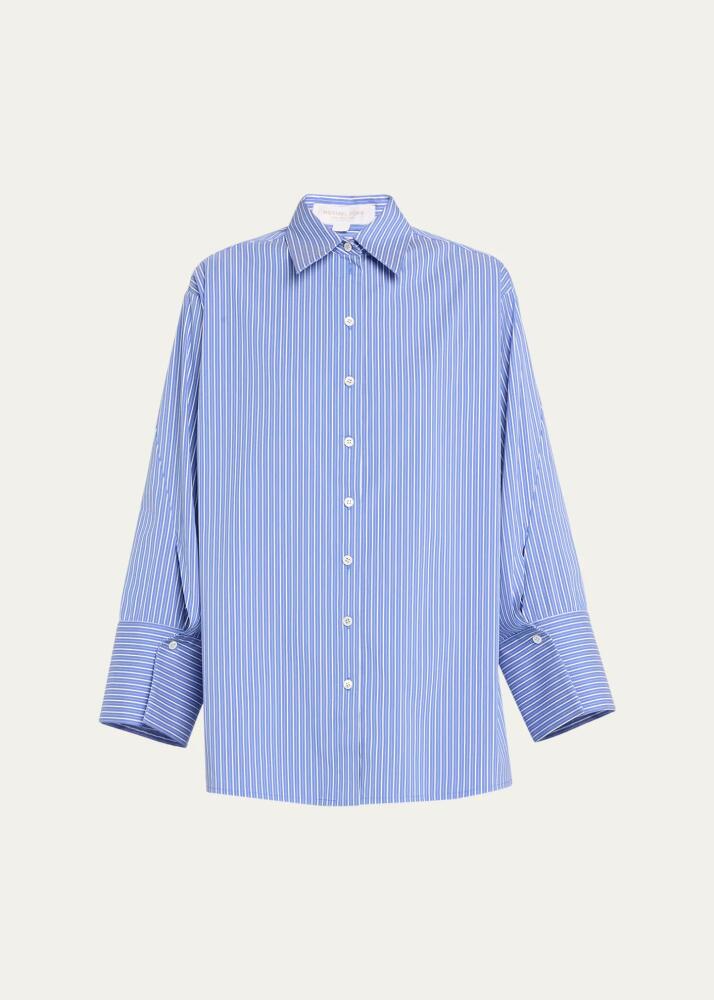 Michael Kors Collection Oversized Cotton Poplin Striped Button-Front Shirt Cover