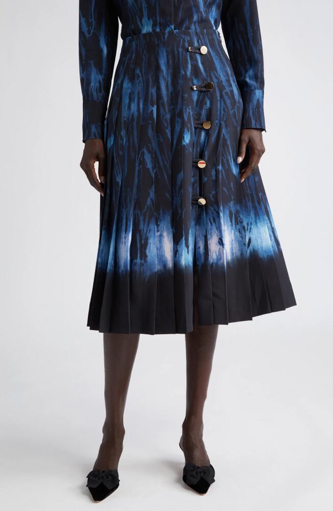 Altuzarra Tullius Pleated High Waist A-Line Midi Skirt in Berry Blue Shibori Cover