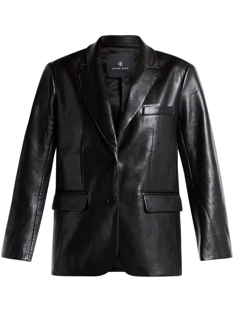 ANINE BING Lou single-breasted leather blazer - Black Cover