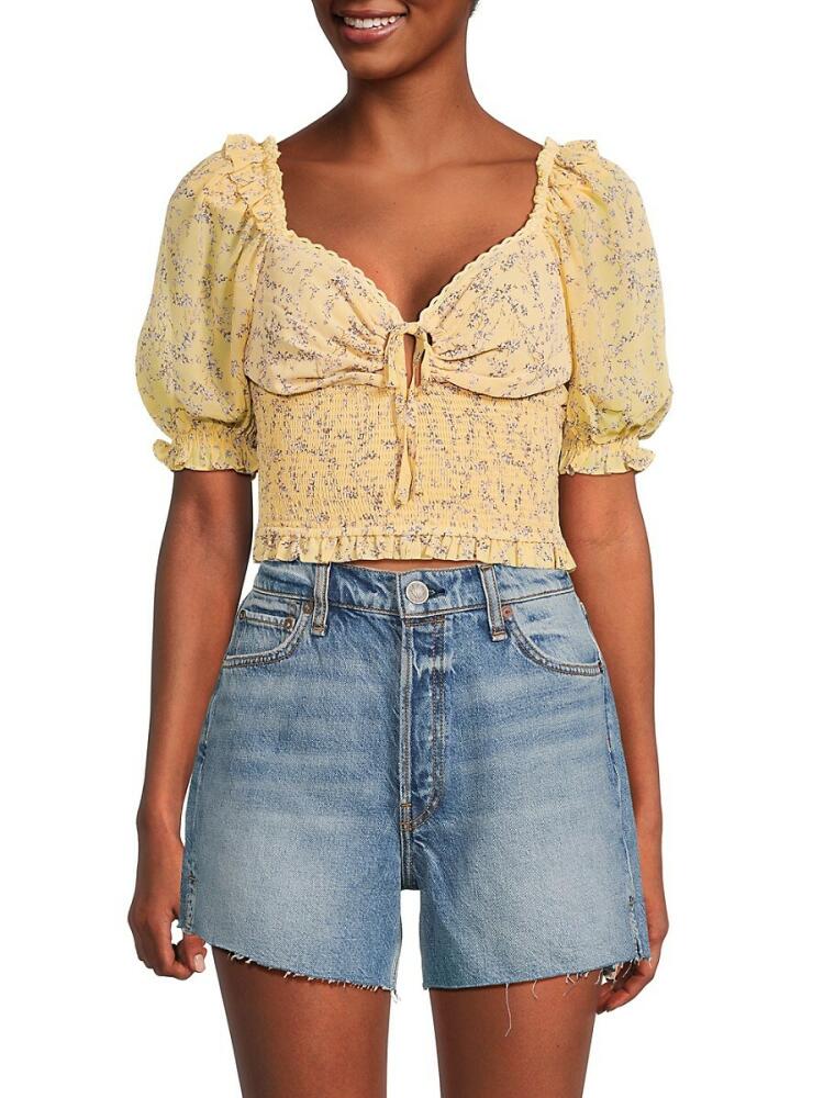 Endless Rose Women's Floral Chiffon Crop Top - Yellow Cover