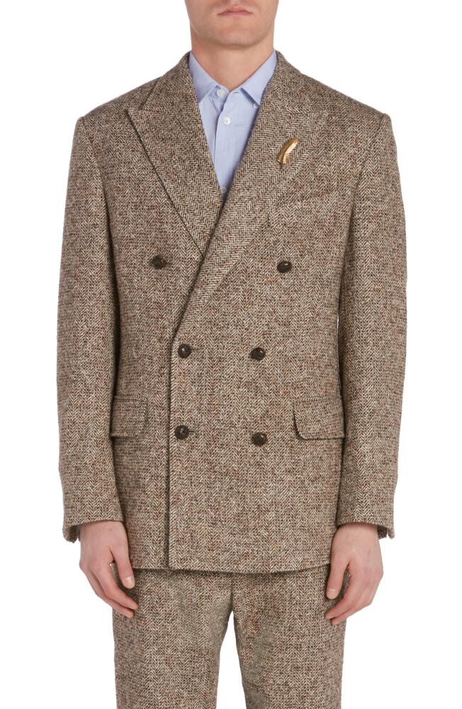 Golden Goose Journey Herringbone Wool Double Breasted Sport Coat in Beige/Brown/Bluette Cover