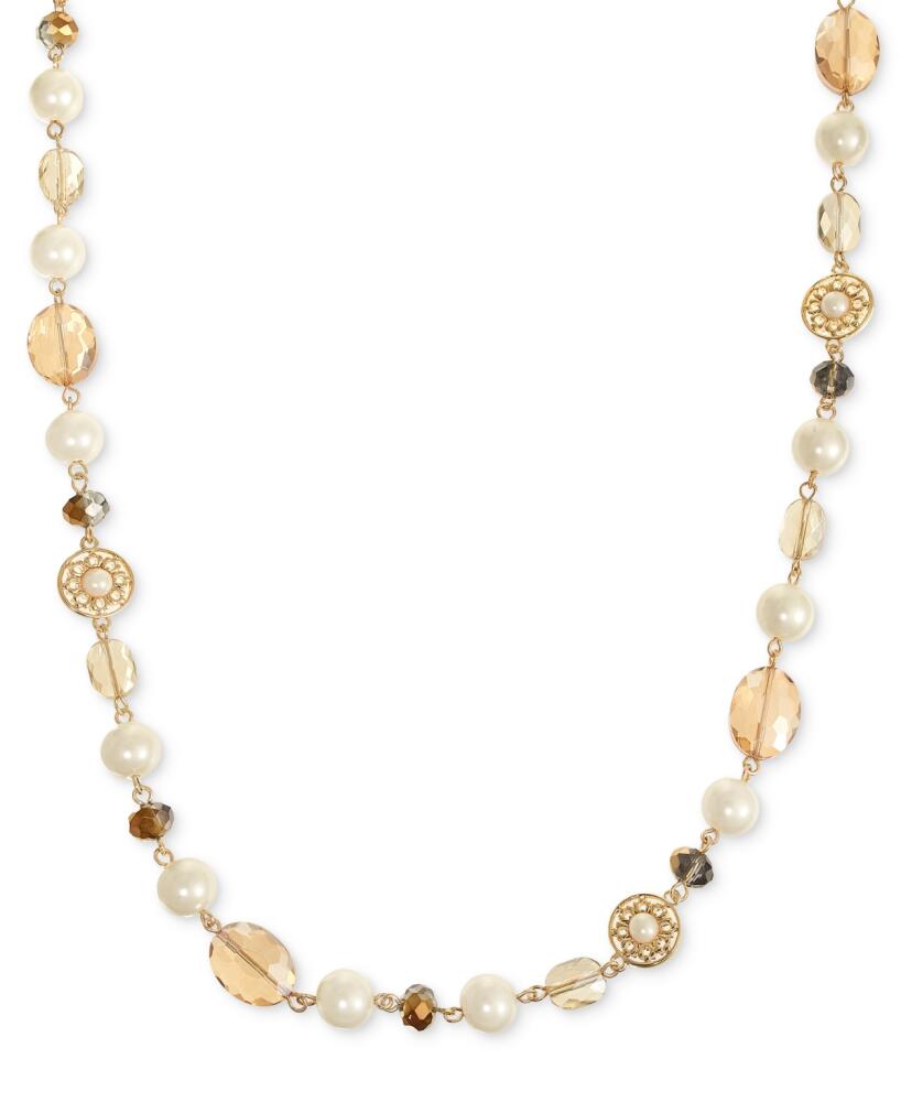 Charter Club Gold-Tone Bead & Imitation Pearl Strand Necklace, 40" + 2" extender, Created for Macy's - Brown Cover