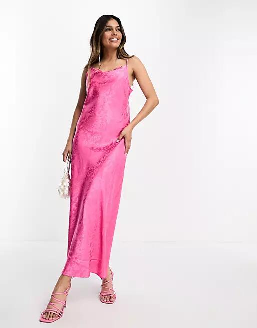 Y.A.S Bridesmaid jacquard satin cami midi dress in pink Cover