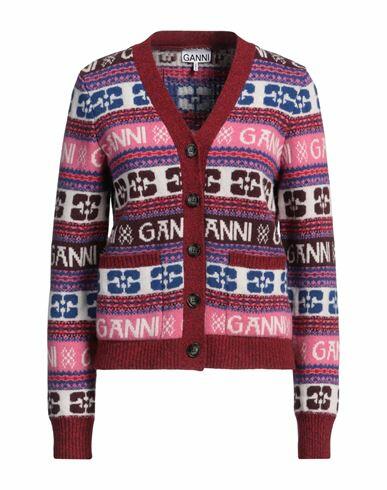 Ganni Woman Cardigan Burgundy Wool, Recycled wool, Recycled polyamide Cover