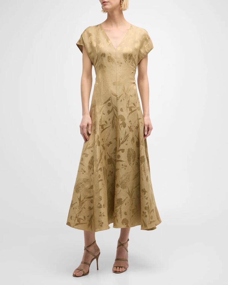 Lafayette 148 New York A-Line Floral Jacquard Pick Stitch Maxi Dress Cover