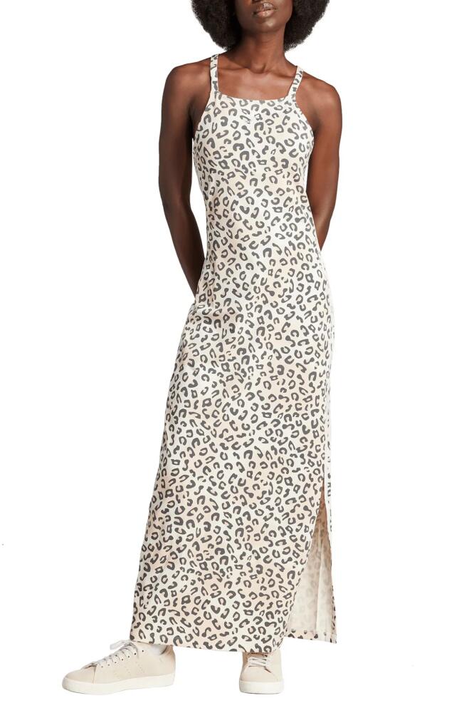 adidas Leopard Print Knit Maxi Dress in Wonder White Cover