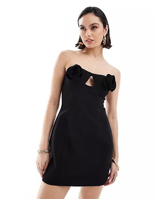 4th & Reckless structured corsage bust detail mini dress in black Cover