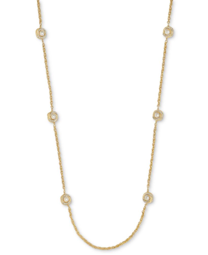 Charter Club Gold-Tone Pave & Imitation Pearl Station Necklace, 42" + 2" extender, Created for Macy's - Gold Cover