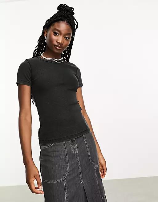 JJXX Frankie ribbed T-shirt in washed black Cover