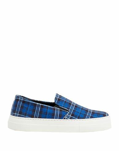 8 By Yoox Tartan Pattern Leather Trainers Man Sneakers Bright blue Calfskin, Textile fibers Cover