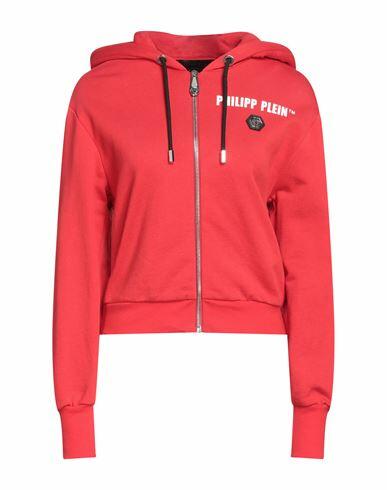 Philipp Plein Woman Sweatshirt Red Cotton, Elastane, Glass, Brass Cover