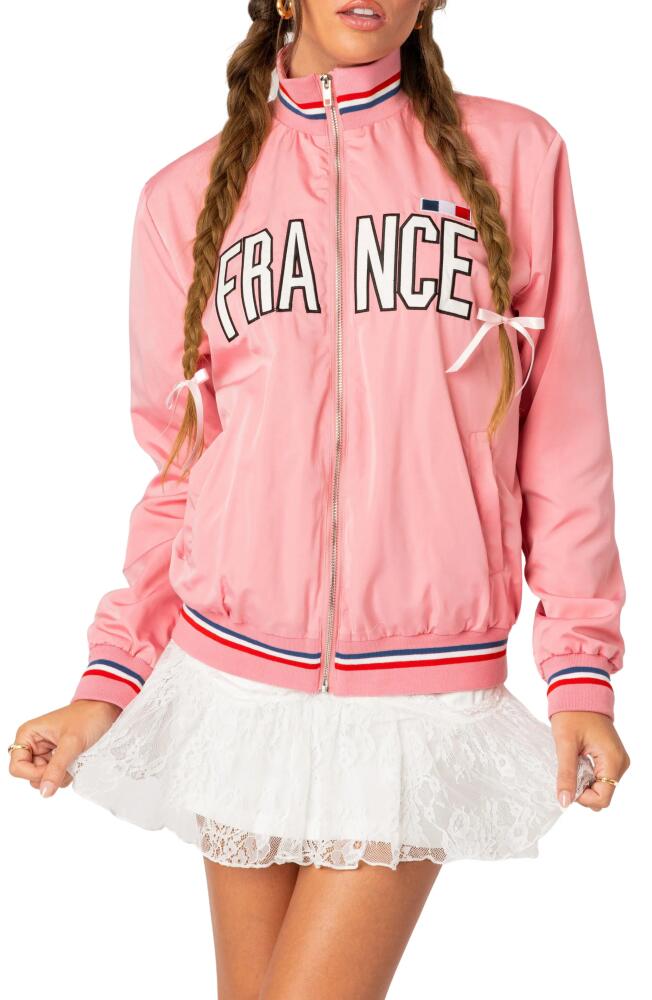 EDIKTED Oversize France Embroidered Track Jacket in Pink Cover