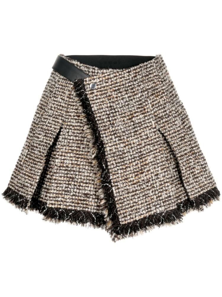 sacai frayed tweed shorts - Brown Cover