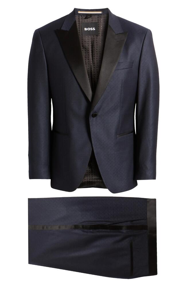 BOSS Huge Stretch Virgin Wool Tuxedo in Dark Blue Cover