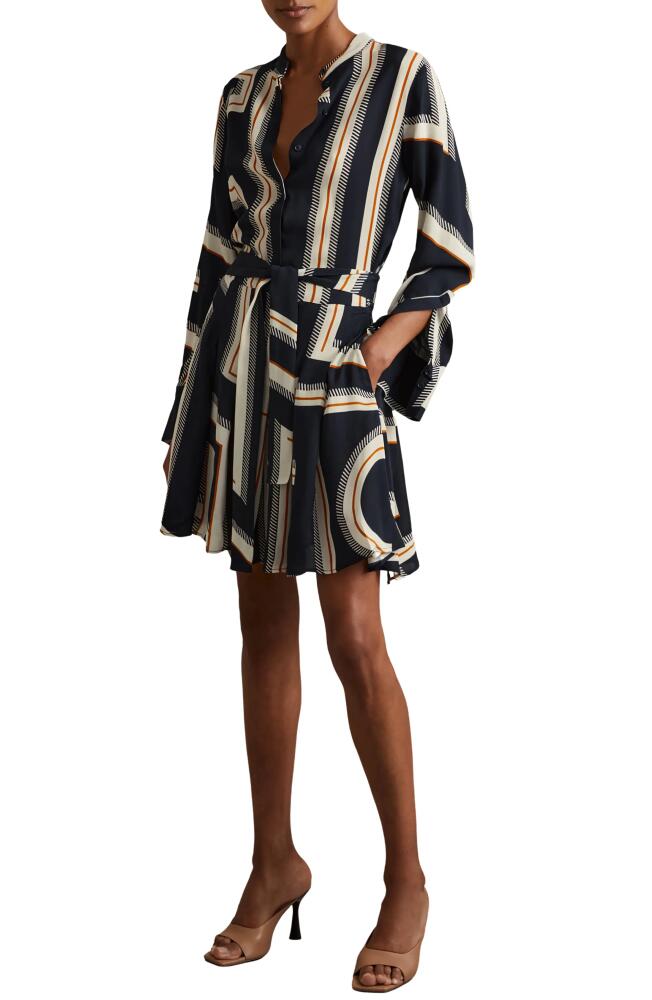 Reiss Ciara Abstract Print Long Sleeve Shirtdress in Navy Cover