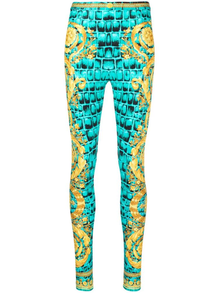 Versace Baroccodile-print leggings - Blue Cover