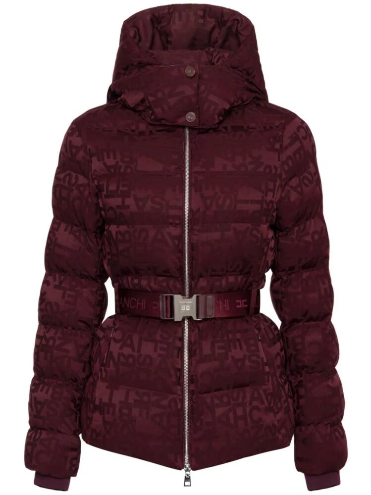 Elisabetta Franchi jacquard logo belted puffer coat - Red Cover