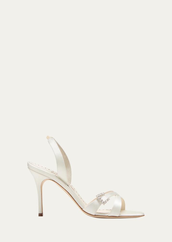 Manolo Blahnik Satin Crisscross Buckle Slingback Sandals Cover