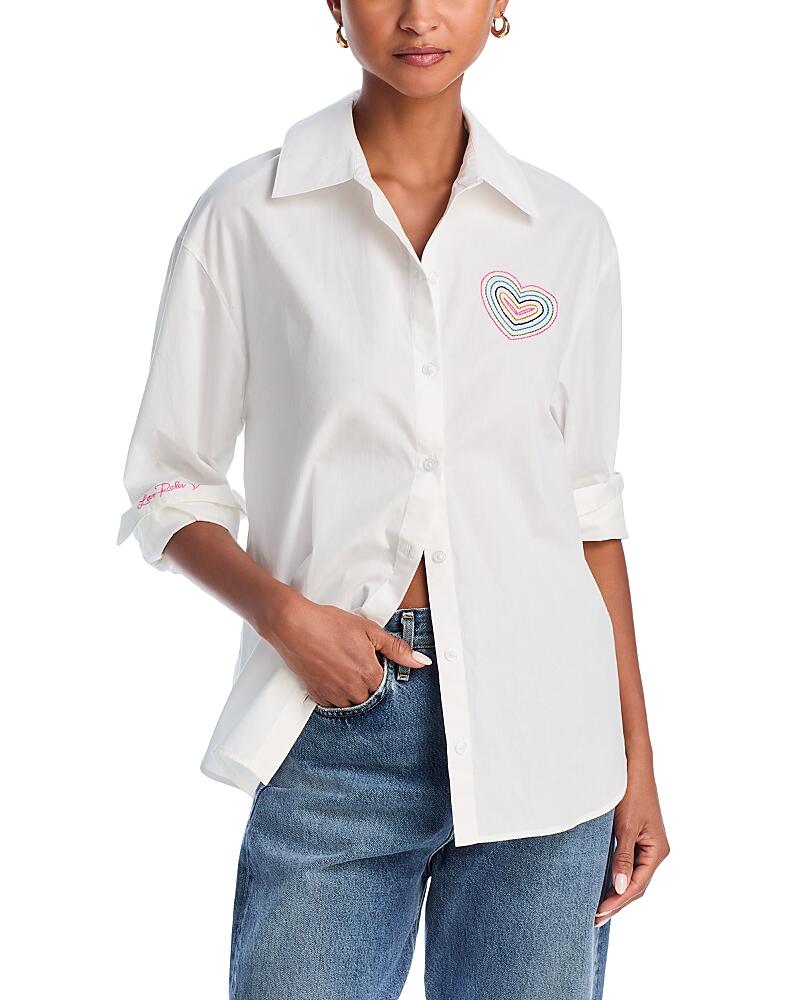 Aqua Poplin Button Down Heart Embroidered Shirt - Exclusive Cover