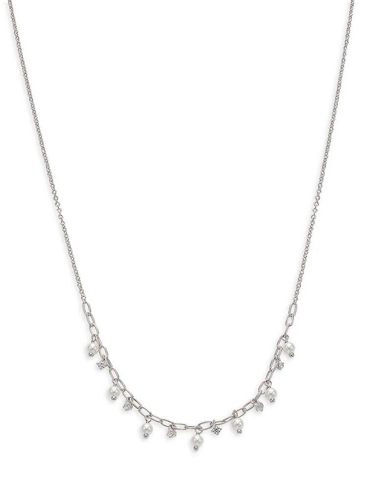 Adriana Orsini Women's White Rhodium Plated, Faux Pearls & Cubic Zirconia Necklace Cover