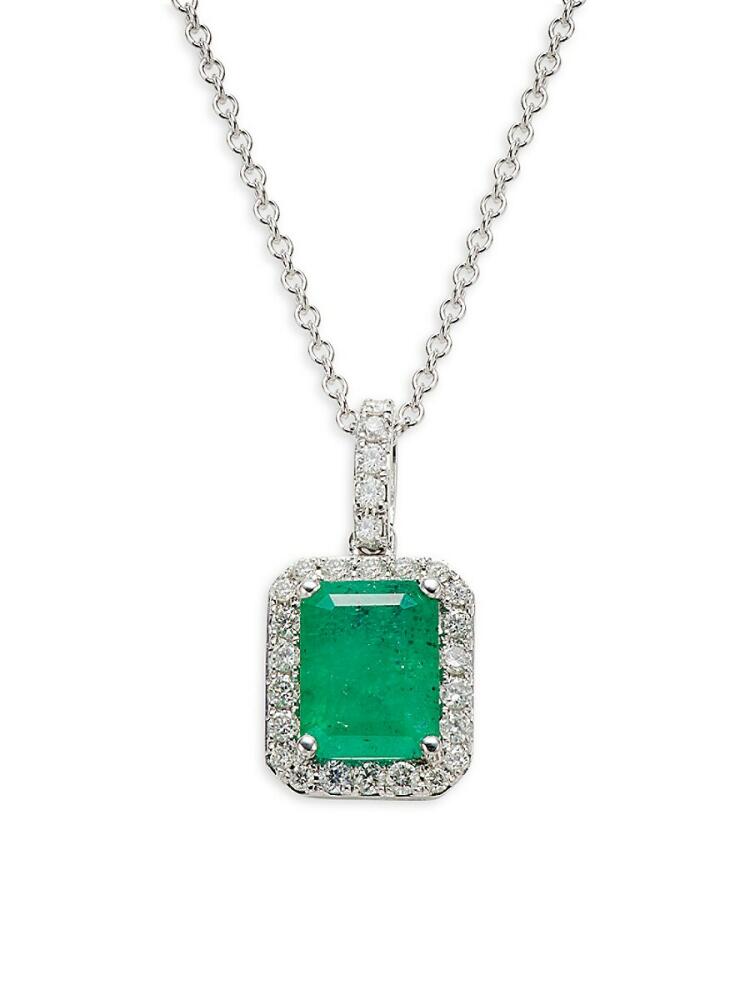 Effy Women's 14K White Gold, Diamond & Emerald Pendant Necklace Cover