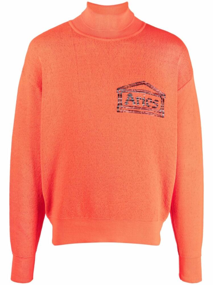 Aries embroidered-logo roll neck jumper - Orange Cover