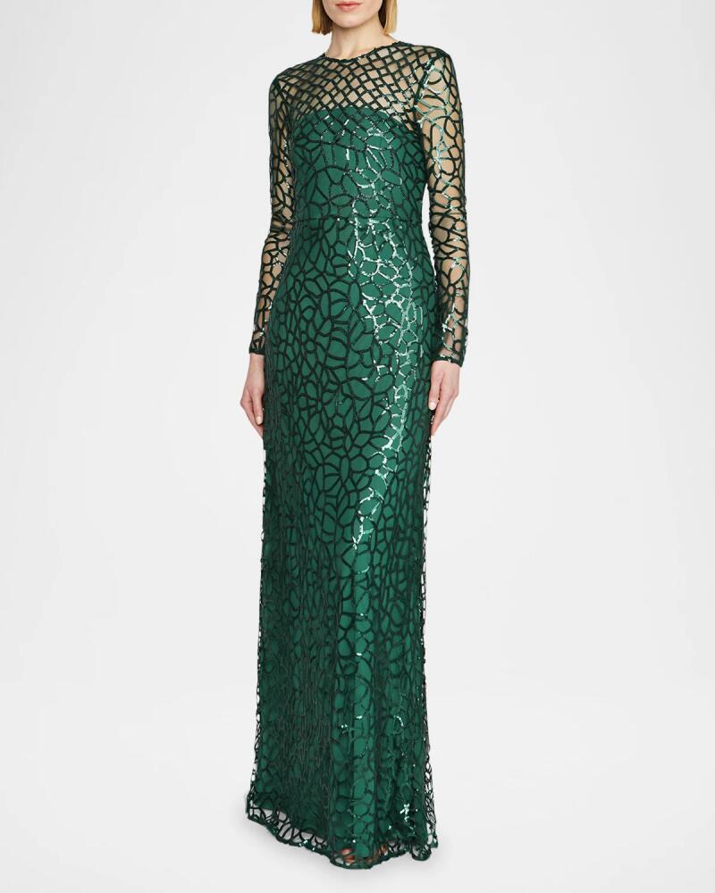 Monique Lhuillier Aimee A-Line Sequin Illusion Gown Cover