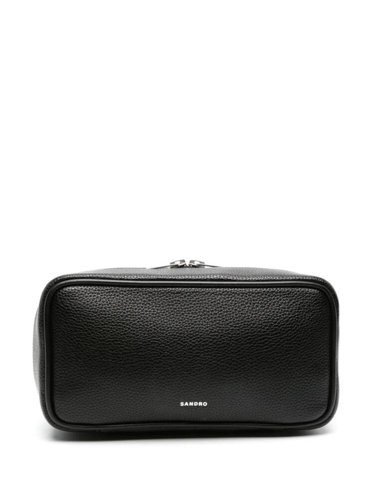 SANDRO logo-print leather wash bag - Black Cover