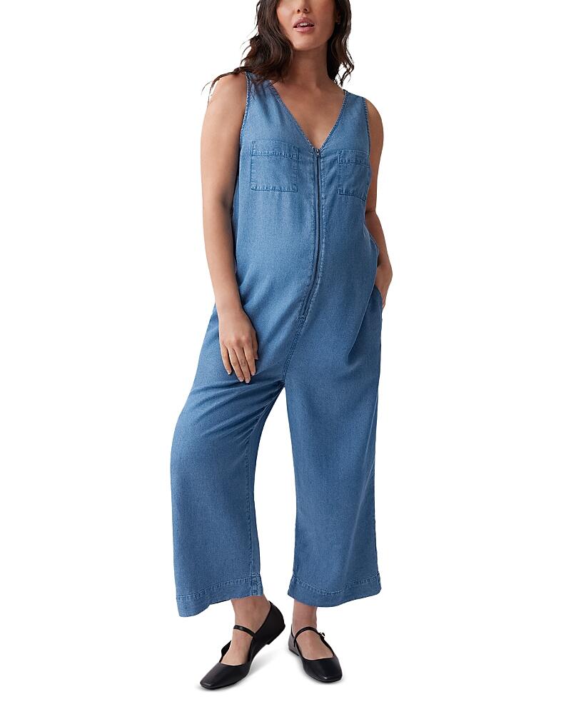 Ingrid & Isabel Maternity Zip Front Cropped Wide Leg Jumpsuit Cover